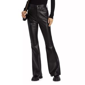 Black leather high raise flare pants